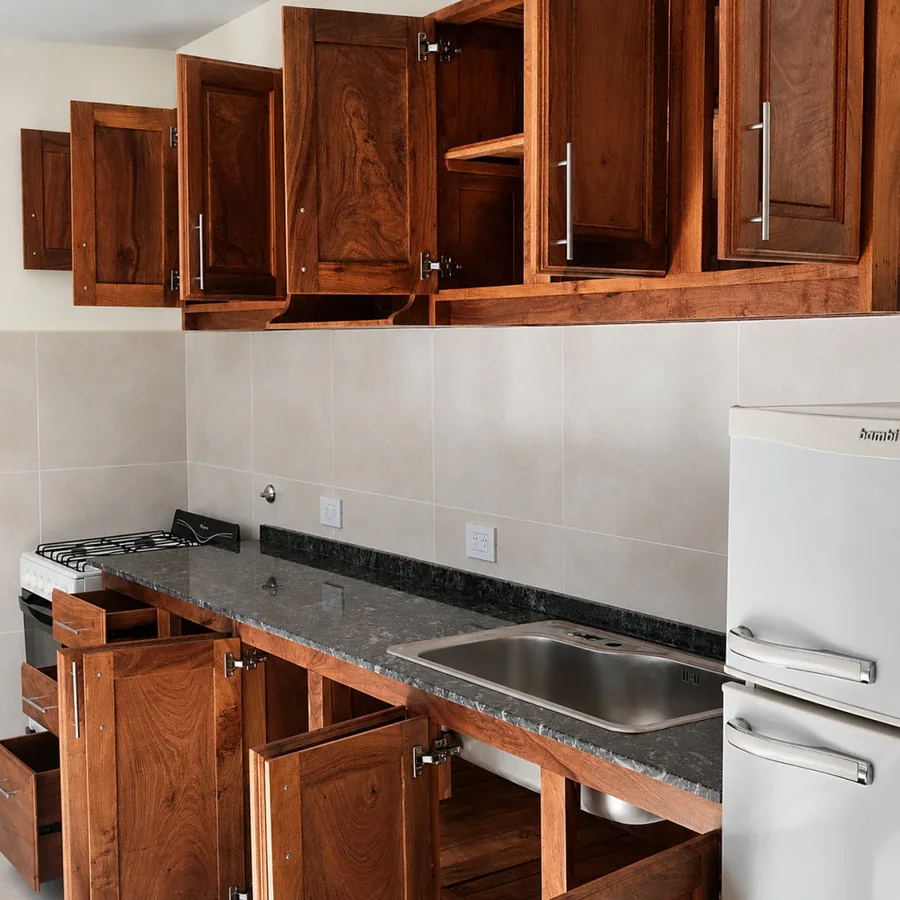 Cocina Moblatti con puertas abiertas
