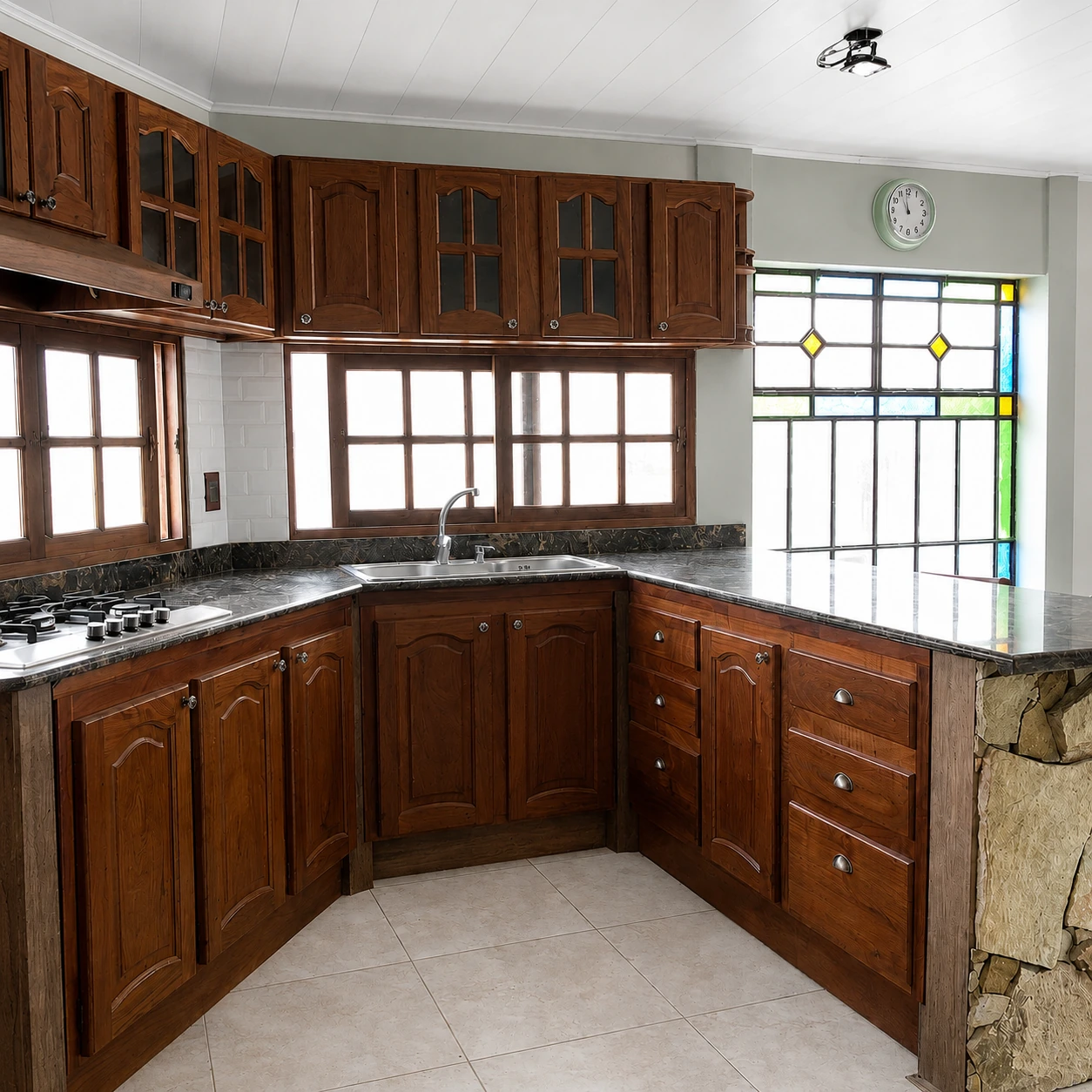 Cocina de algarrobo con gran capacidad de guardado